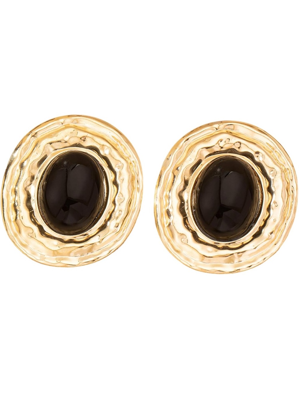 Vintage Gold Black Center Oval Statement Earrings